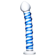 Dildo Spiral, Sticla Premium, Albastru, 17 cm, Passion Labs, Glass Series