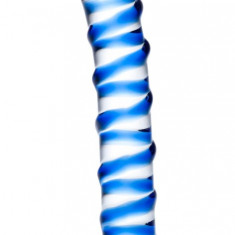 Dildo Spiral, Sticla Premium, Albastru, 17 cm, Passion Labs, Glass Series