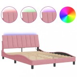Cumpara ieftin Cadru de pat cu LED fara saltea, Hanko, roz, 140x190 cm, catifea
