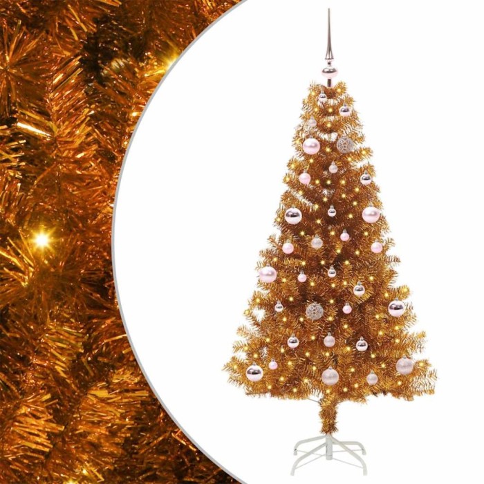 vidaXL Brad de Crăciun cu 150 LED cu suport Auriu 150 cm PET 3396614
