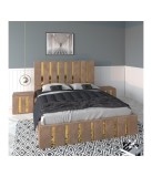 Pat Tapitat Mexic Crem + Saltea 20cm Grosime + Noptiere Tapitate 160x200cm