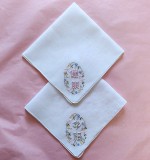 Set de 2 batiste Vintage din In fin brodate manual- caractere chinezesti