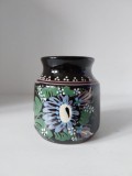 Vaza ceramica lut, pictata manual, taranesc, floare, 10cm inaltime