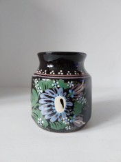 Vaza ceramica lut, pictata manual, taranesc, floare, 10cm inaltime