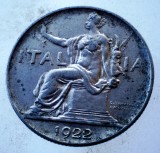 Moneda Italia 1 Lira 1922 Vittorio Emanuele III, Nichel, KM#62
