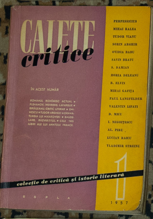 Caiete critice - colectie de Critica si istorie literara Nr. 1 / 1957