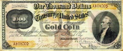 1000 dolari 1882 Reproducere Bancnota USD , Dimensiune reala 1:1 foto