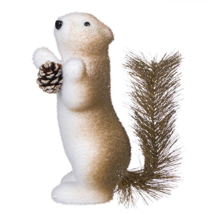 Figurină Decorativă Crăciun, Model Veveriță, Spumă, Culoare Alb și Maro, &Icirc;nălțime 19cm