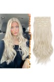 Extensii de păr clip-in pentru femei, șuvițe ondulate moi, culoare blond platinat cu efect de perlă stratificat, 20 inch, 5 bucăți