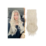 Extensii de păr clip-in pentru femei, șuvițe ondulate moi, culoare blond platinat cu efect de perlă stratificat, 20 inch, 5 bucăți