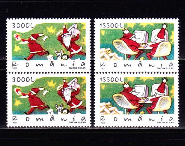 RO 2002 ,LP 1597 ,&quot;Craciunr&quot;, serie pereche V , MNH