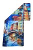 Esarfa tip sal doua fete pictata 01, Dacali, matase, albastru/rosu, 180x70cm, Marime universala