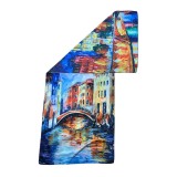 Esarfa tip sal doua fete pictata 01, Dacali, matase, albastru/rosu, 180x70cm