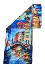 Esarfa tip sal doua fete pictata 01, Dacali, matase, albastru/rosu, 180x70cm