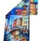 Esarfa tip sal doua fete pictata 01, Dacali, matase, albastru/rosu, 180x70cm