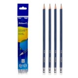 Creioane Albastre cu Radiera, Set 4 bucati, Pelikan, Lemn, Grafit