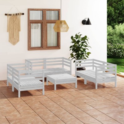 Gossi set mobilier de gradina, 7 piese, alb, lemn masiv de pin foto