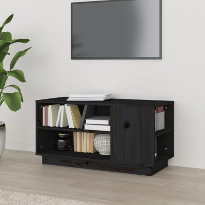 vidaXL Comodă TV, negru, 80x35x40,5 cm, lemn masiv de pin foto