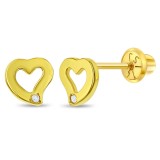 Cercei din Aur 14k cu Inima si Accent de Diamant pentru Bebelusi, Copii Mici si Fetite &ndash; Inchidere Sigura cu Surub
