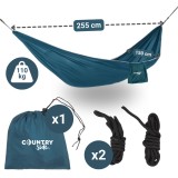 Hamac leagan gradina plaja camping 255 x 150 cm, perna colac, 2 chingi ancorare, material fas albastru.