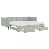 Cumpara ieftin Pat de zi cu extensie si sertare, gri deschis 90x200 cm catifea
