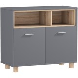 HOMCOM Dulap Baie cu Rafturi Deschise și Dulăpior cu 2 Uși, Dulap de Baie Spațios cu M&acirc;nere, 80x35x70 cm, Gri | Aosom Romania