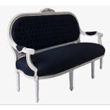 Sofa trei locuri din lemn masiv alb cu tapiterie din catifea bleumarin CAT362K49