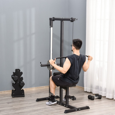 HOMCOM Statie de fitness Pull Down pentru sala de gimnastica in Casa cu Banca si Cablu Reglabil - Negru foto