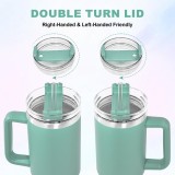 Cana termos 40 oz FECBK, izolatie vid perete dublu, otel inoxidabil 18/8, cu maner si pai, 1.2L, verde teal