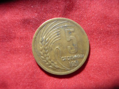 Moneda BULGARIA 5 Stotinki 1951 , bronz , cal.Buna foto