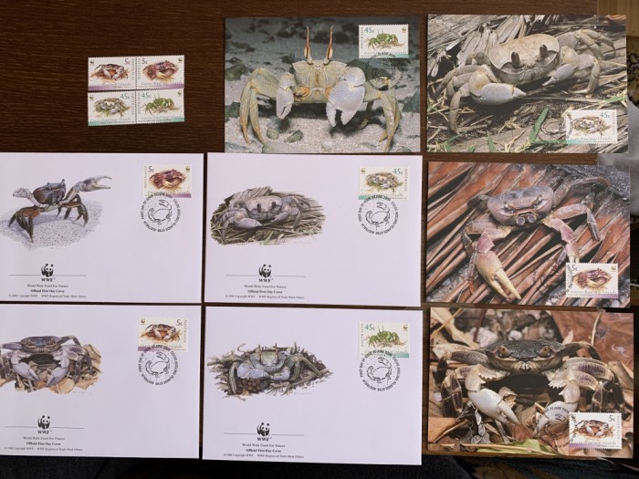 keeling - crab - serie 4 timbre MNH, 4 FDC, 4 maxime, fauna wwf