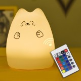 Lampa Veghe Copii LED Pisicuta Silicon Moale Multicolor Telecomanda, Veghe Bebelusi Portabila
