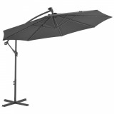Umbrelă suspendată cu LED și st&acirc;lp din oțel, antracit, 300 cm, vidaXL