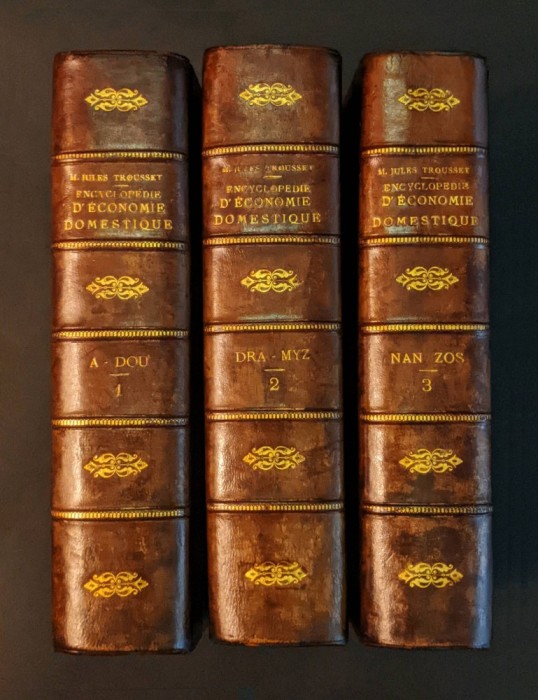 1875 Carte de GOSPODARIE 2700 pag 2000 figuri Legatura Piele Menaj Bucatarie Agricultura Zootehnie Apicultura Plante Medicina Meteorologie Lb Franceza