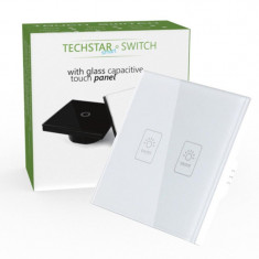 Intrerupator Touch Techstar® TG02, Sticla Securizata, Design Modern, Iluminare LED, 2 Faze, Alb