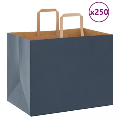 vidaXL Pungi de h&amp;acirc;rtie 250 buc cu m&amp;acirc;nere Albastre 32x22x24 cm 4101931 foto