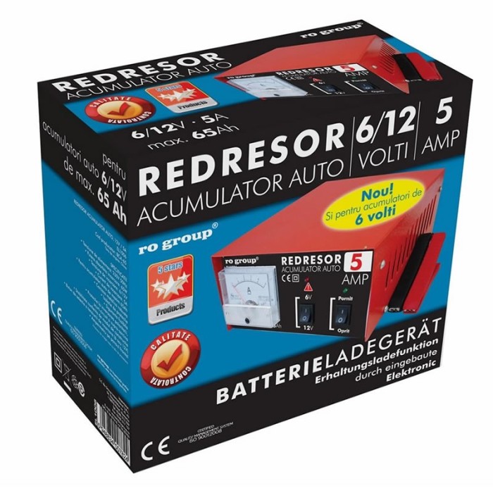 Redresor auto RoGroup, 5 A, 6-12V, maxim 65 Ah Redresor auto RoGroup, 5 A, 6-12V, maxim 65 Ah