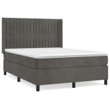 Cumpara ieftin Pat box spring cu saltea, gri inchis, 140x200 cm, catifea