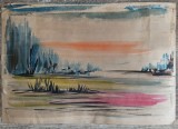 Peisaj, liziera de padure// acuarela, Portrete, Cerneala, Altul
