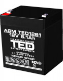 Acumulator 12V, TED Electric Stationar VRLA, Dimensiuni 90 x 70 x 98 mm, Baterie 12V 6.1Ah F2, Oem