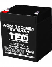 Acumulator 12V, TED Electric Stationar VRLA, Dimensiuni 90 x 70 x 98 mm, Baterie 12V 6.1Ah F2 foto