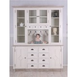 Bufet Bucatarie Lemn Masiv Alb Maro 210x158x44 cm, Dulap Vitrina, Antichitati, HMB170