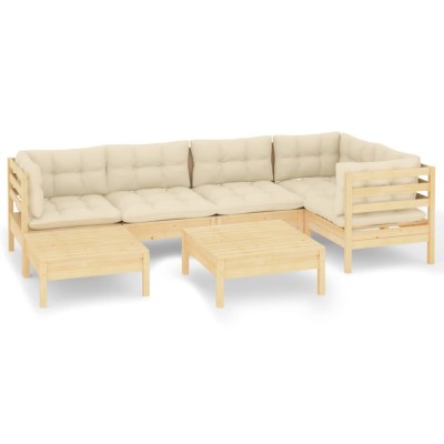 Set mobilier gradina cu perne crem, 7 piese, lemn masiv pin foto