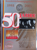 GERMANIA - FDC + MONEDA PROOF - 10 MARK 2001 G, CURTEA CONSTITUTIONALA FEDERALA, Europa, Argint