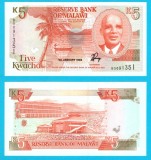 Malawi (p#24) 5 Kwacha 1994 UNC 'Dr. Hastings Kamuzu Banda'; (ROG CITITI DETALIILE!)