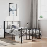 Cumpara ieftin Cadru pat metalic cu tăblii de cap/picioare, negru, 100x200 cm
