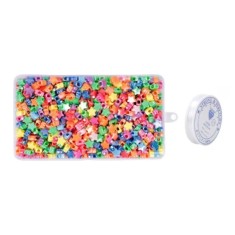 Set 601 piese, 600 margele si rola cu elastic pentru bratari, coliere Katoom, 1 x 1 cm, plastic, multicolor