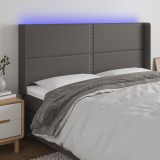 VidaXL Tăblie de pat cu LED, gri, 163x16x118/128 cm, piele ecologică