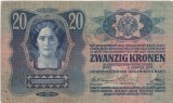 Bancnotă Austro-Ungaria 20 coroane 1913, &Ouml;sterreichisch-Ungarische Bank Stampila Timbru Special Bucovina