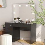 Cumpara ieftin Masă de machiaj cu lumini LED, negru lucios, 110x55x145 cm, MDF